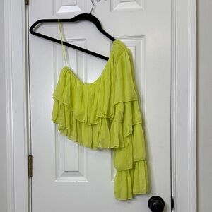 NWT Idem Ditto Small Chic Lime Ruffle One-Shoulder Cropped Blouse